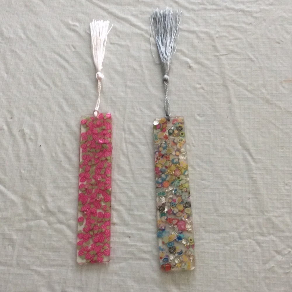 Two Colorful Resin Bookmarks with Tassels